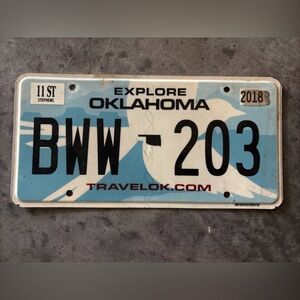 Oklahoma OK Explore Travel 2017 2018 License Plate BWW 203